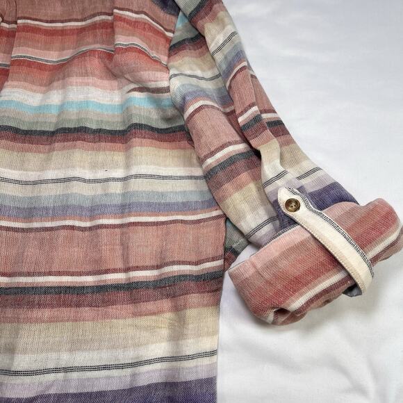 Tasha Polizzi Open Front Top Size XL Pink Serape Stripe Collared Roll-Tab Sleeve - Picture 10 of 11